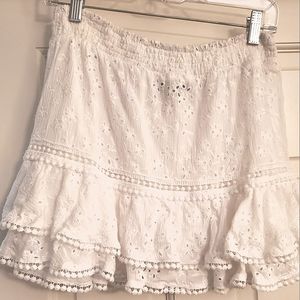 Lulus Eyelet Layered Hem Skirt, Size S, White